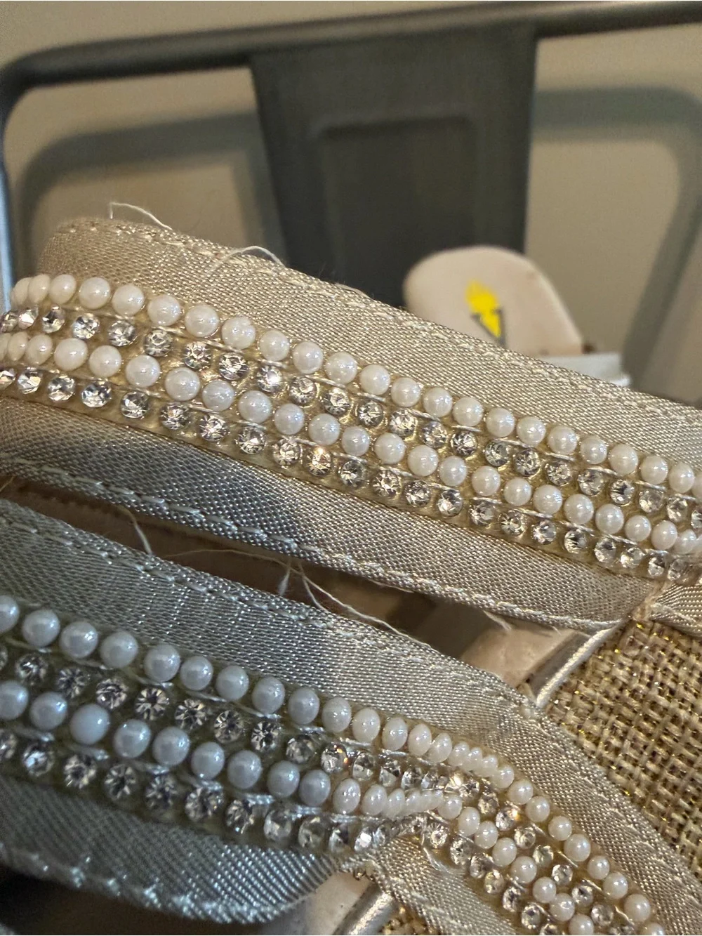 Volatile Pearl Rhinestone Embellished Wedge Slide Sandals Size 7